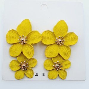 Yellow Paint Big Flowers Lovely Earrings